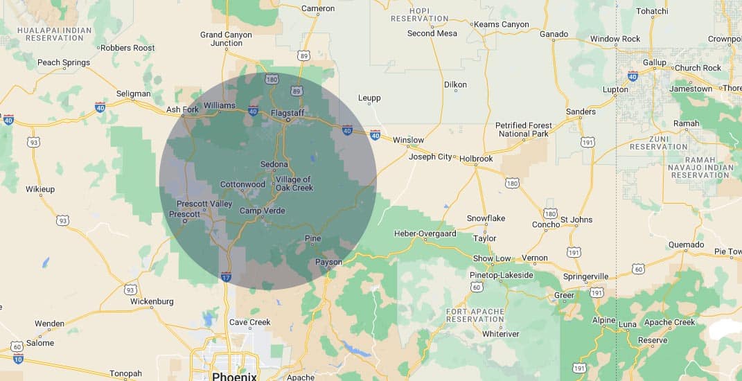 Map Showing Northern Pines Patient Transport Service Area